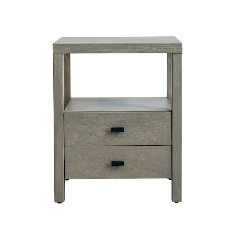 Solid Acacia Wood Storage End Table with 2 Drawers & Open Shelf, Multiple Colors, Transitional Style
