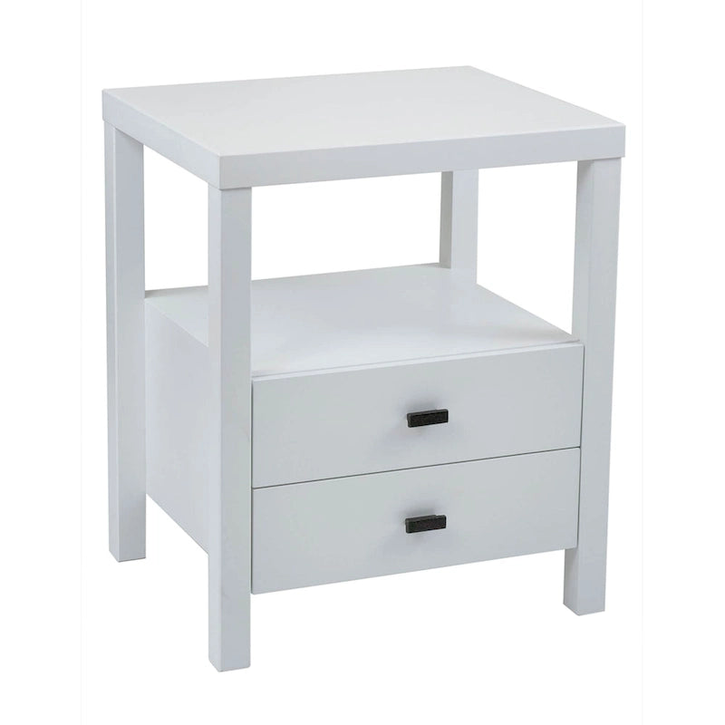 Solid Acacia Wood Storage End Table with 2 Drawers & Open Shelf, Multiple Colors, Transitional Style