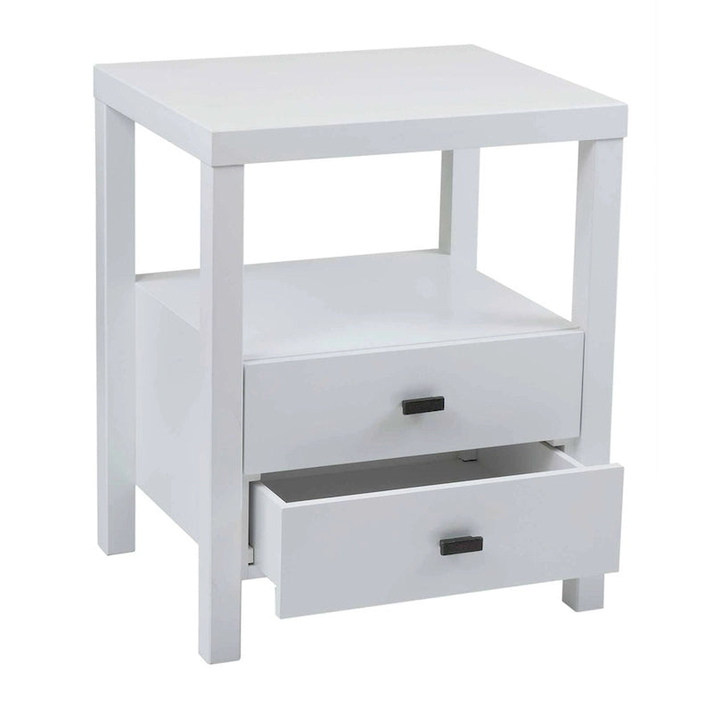 Solid Acacia Wood Storage End Table with 2 Drawers & Open Shelf, Multiple Colors, Transitional Style