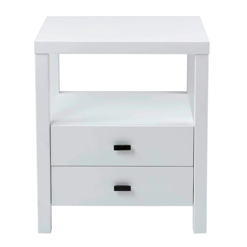 Solid Acacia Wood Storage End Table with 2 Drawers & Open Shelf, Multiple Colors, Transitional Style