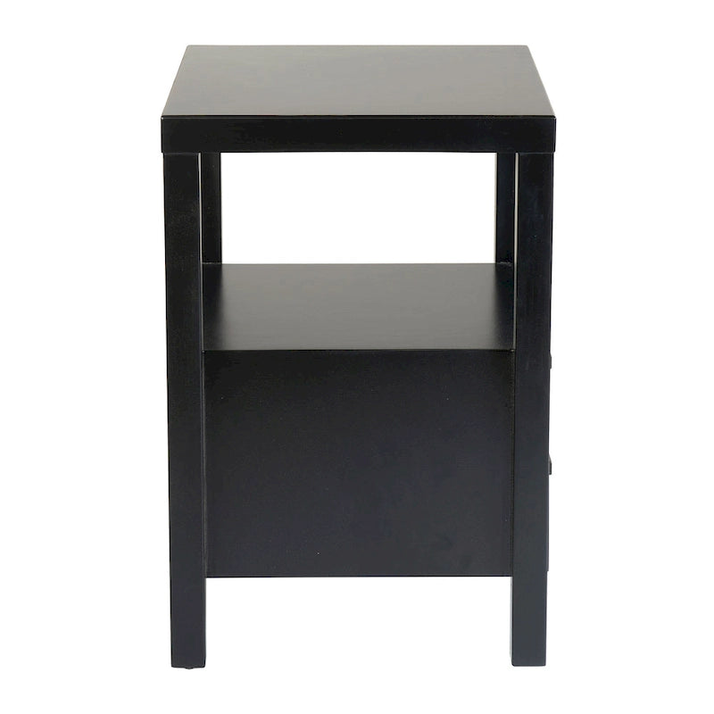 Solid Acacia Wood Storage End Table with 2 Drawers & Open Shelf, Multiple Colors, Transitional Style