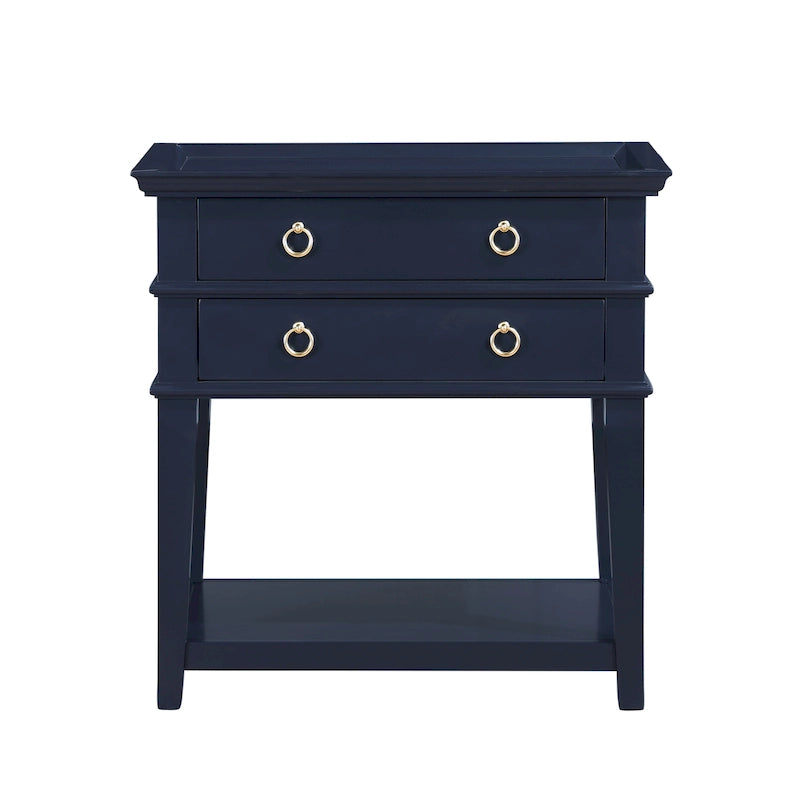 2-Drawer Tray Top Nightstand with Open Shelf, Antique White / Vintage Green / Midnight Blue, Classic Style
