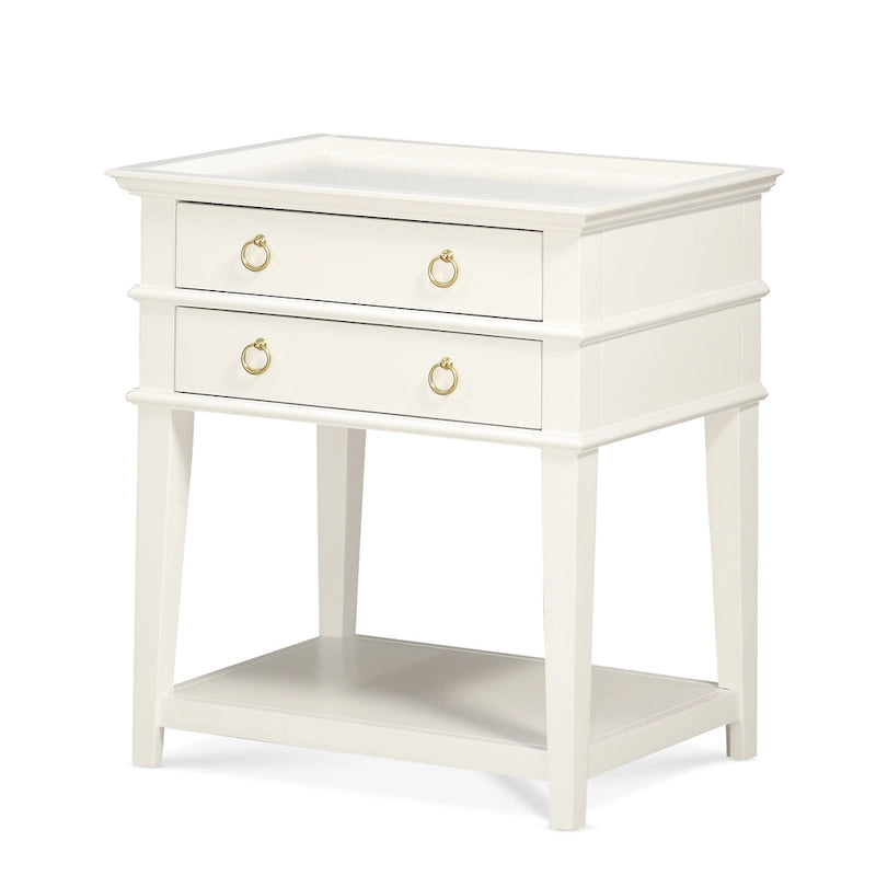 2-Drawer Tray Top Nightstand with Open Shelf, Antique White / Vintage Green / Midnight Blue, Classic Style