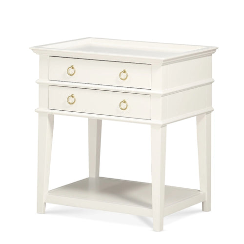 2-Drawer Tray Top Nightstand with Open Shelf, Antique White / Vintage Green / Midnight Blue, Classic Style
