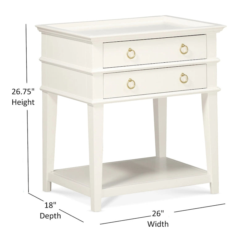 2-Drawer Tray Top Nightstand with Open Shelf, Antique White / Vintage Green / Midnight Blue, Classic Style