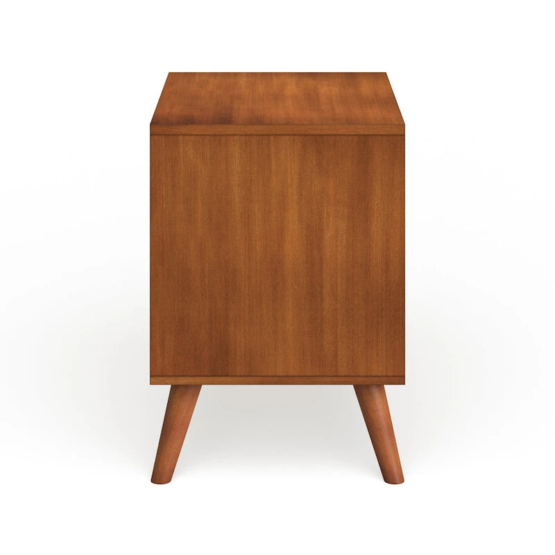 2-Drawer Nightstand with Angled Spindle Legs, Grey / Oak / White / Black, Mid-Century Modern Style