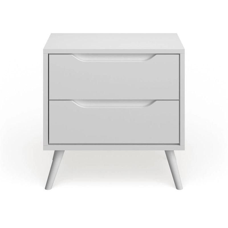 2-Drawer Nightstand with Angled Spindle Legs, Grey / Oak / White / Black, Mid-Century Modern Style