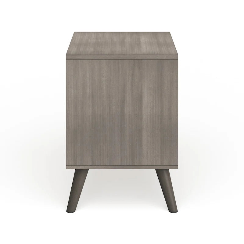 2-Drawer Nightstand with Angled Spindle Legs, Grey / Oak / White / Black, Mid-Century Modern Style