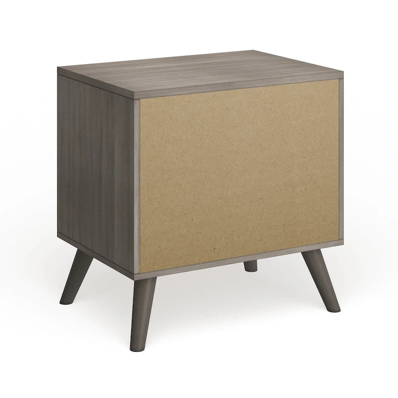 2-Drawer Nightstand with Angled Spindle Legs, Grey / Oak / White / Black, Mid-Century Modern Style