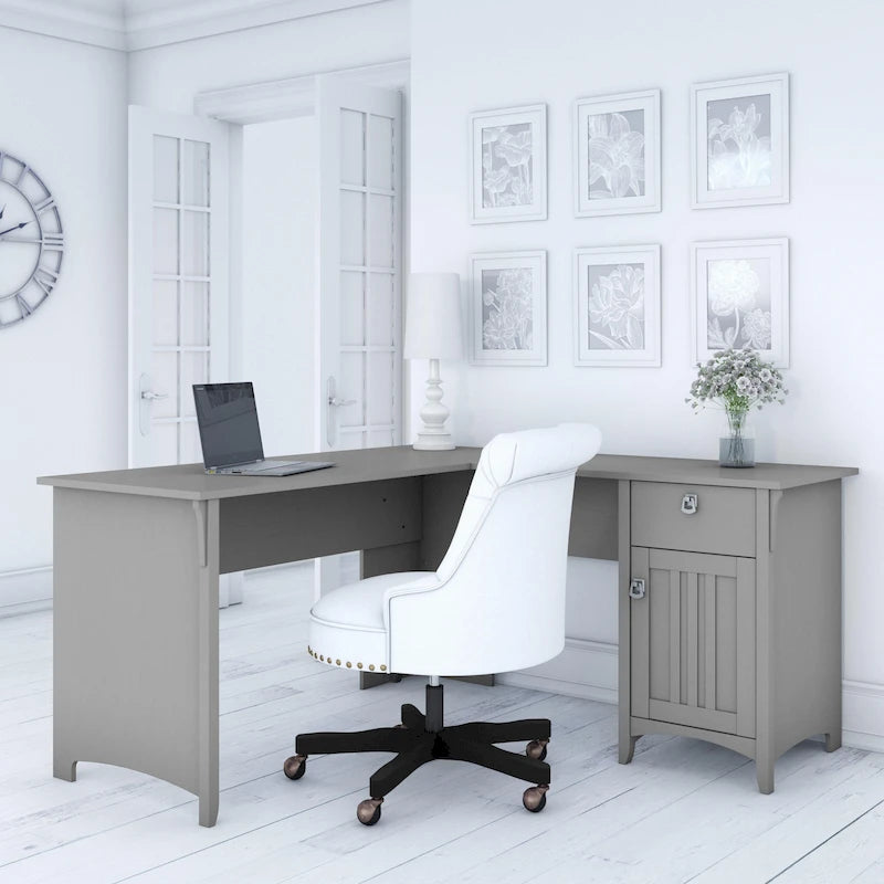 60W L-Shaped Corner Desk with Storage Cabinet & Drawer, Multiple Colors, Mission Style