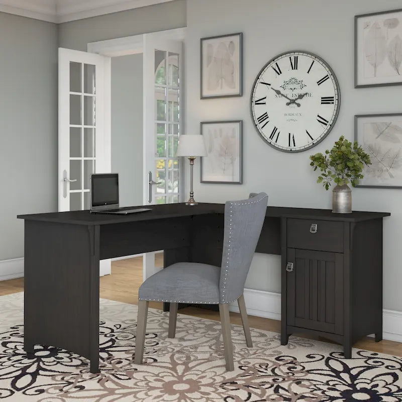 60W L-Shaped Corner Desk with Storage Cabinet & Drawer, Multiple Colors, Mission Style