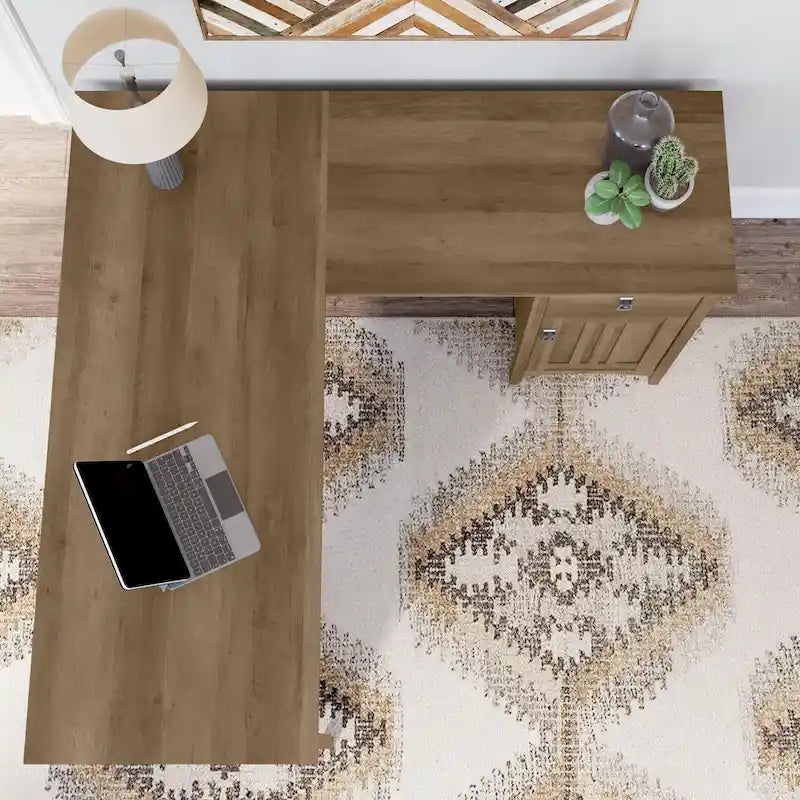 60W L-Shaped Corner Desk with Storage Cabinet & Drawer, Multiple Colors, Mission Style