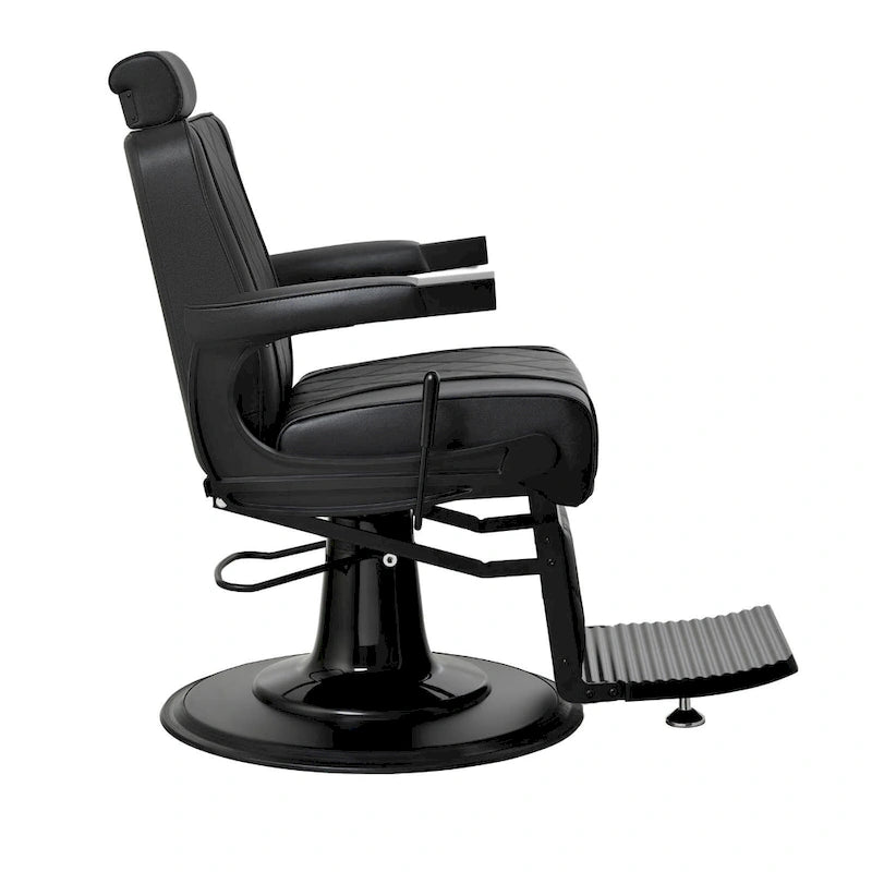 Reclining Barber Chair with Hydraulic Pump, Flip-Out Footrest & Vinyl Upholstery, Black, Retro Style – 1 Person