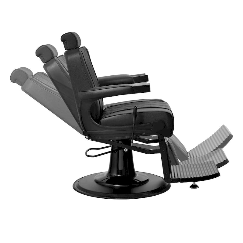 Reclining Barber Chair with Hydraulic Pump, Flip-Out Footrest & Vinyl Upholstery, Black, Retro Style – 1 Person