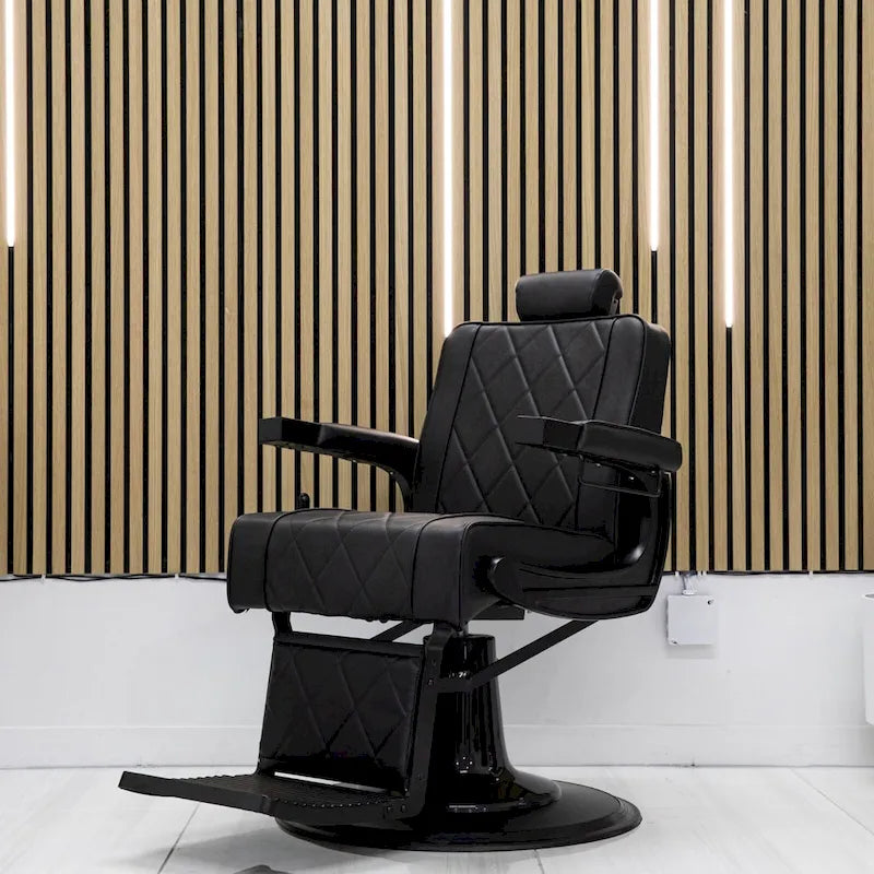Reclining Barber Chair with Hydraulic Pump, Flip-Out Footrest & Vinyl Upholstery, Black, Retro Style – 1 Person