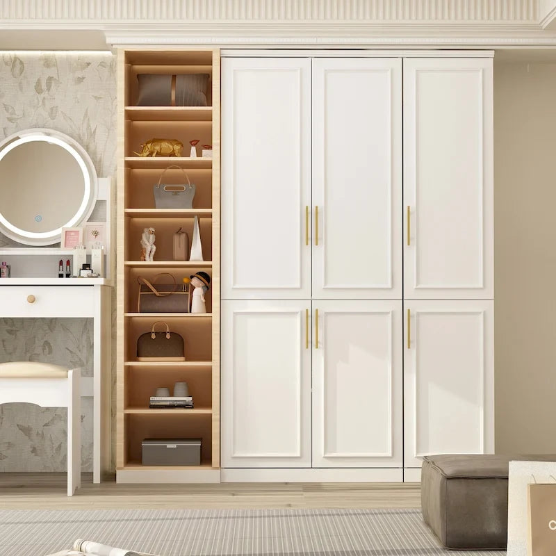 Modular Wardrobe Cabinet with Optional Glass Doors & Drawers, White, Modern Style – Multiple Width Options