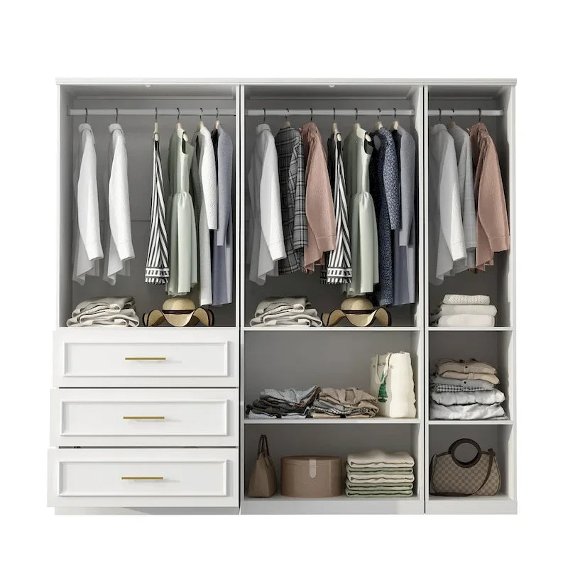 Modular Wardrobe Cabinet with Optional Glass Doors & Drawers, White, Modern Style – Multiple Width Options