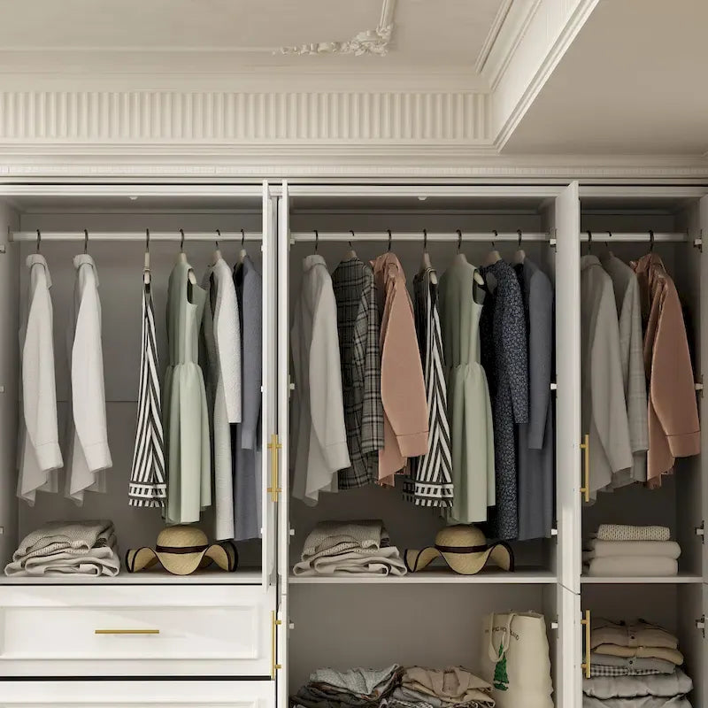 Modular Wardrobe Cabinet with Optional Glass Doors & Drawers, White, Modern Style – Multiple Width Options