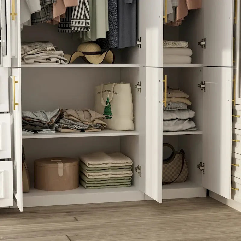 Modular Wardrobe Cabinet with Optional Glass Doors & Drawers, White, Modern Style – Multiple Width Options