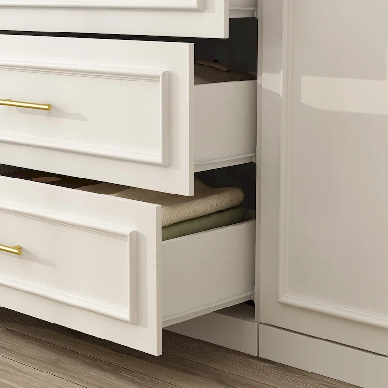 Modular Wardrobe Cabinet with Optional Glass Doors & Drawers, White, Modern Style – Multiple Width Options