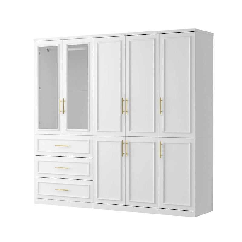 Modular Wardrobe Cabinet with Optional Glass Doors & Drawers, White, Modern Style – Multiple Width Options