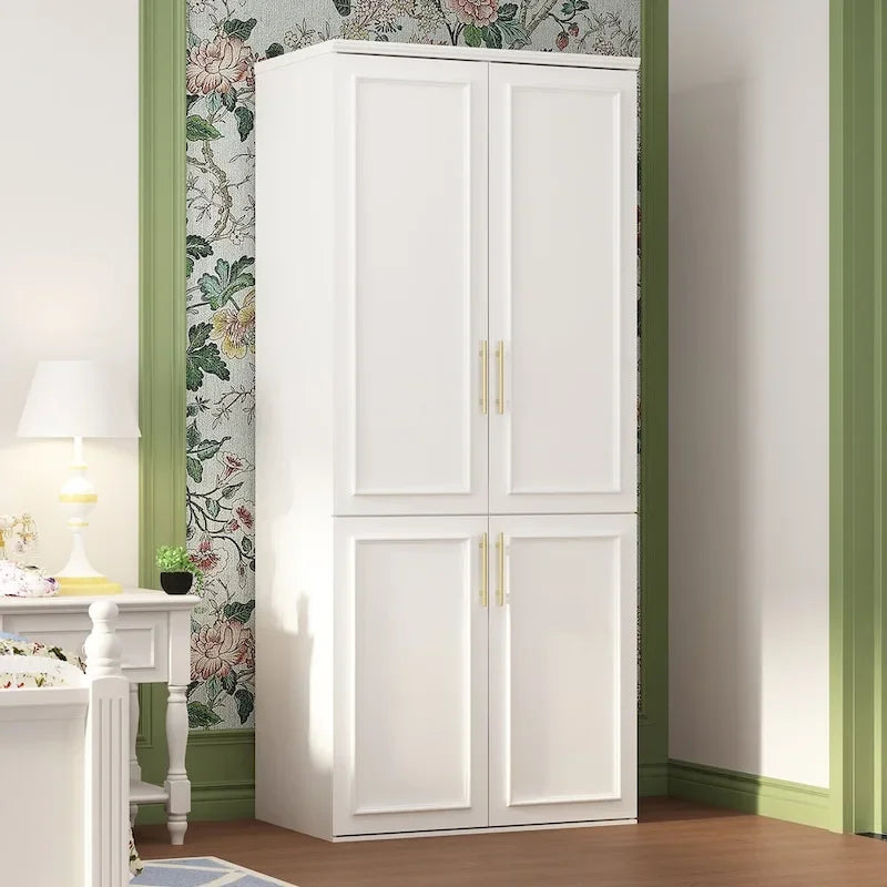 Modular Wardrobe Cabinet with Optional Glass Doors & Drawers, White, Modern Style – Multiple Width Options