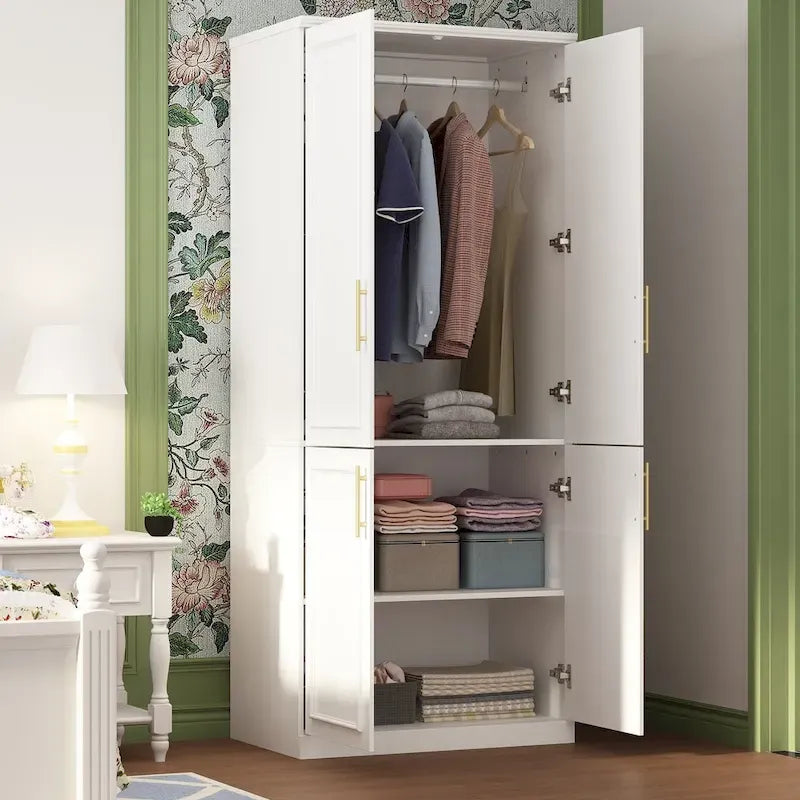Modular Wardrobe Cabinet with Optional Glass Doors & Drawers, White, Modern Style – Multiple Width Options