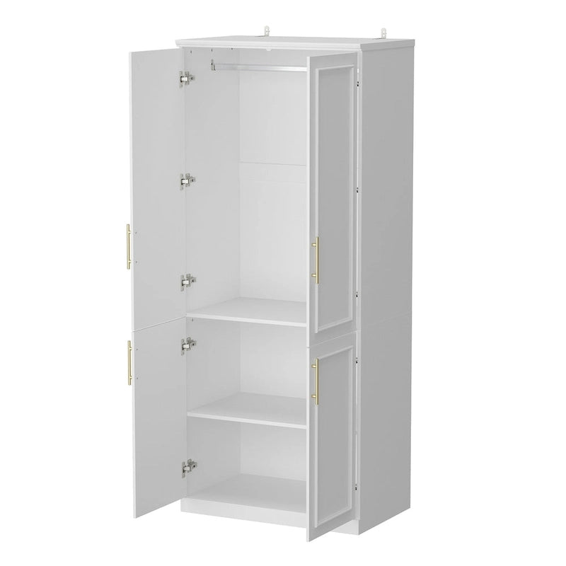 Modular Wardrobe Cabinet with Optional Glass Doors & Drawers, White, Modern Style – Multiple Width Options