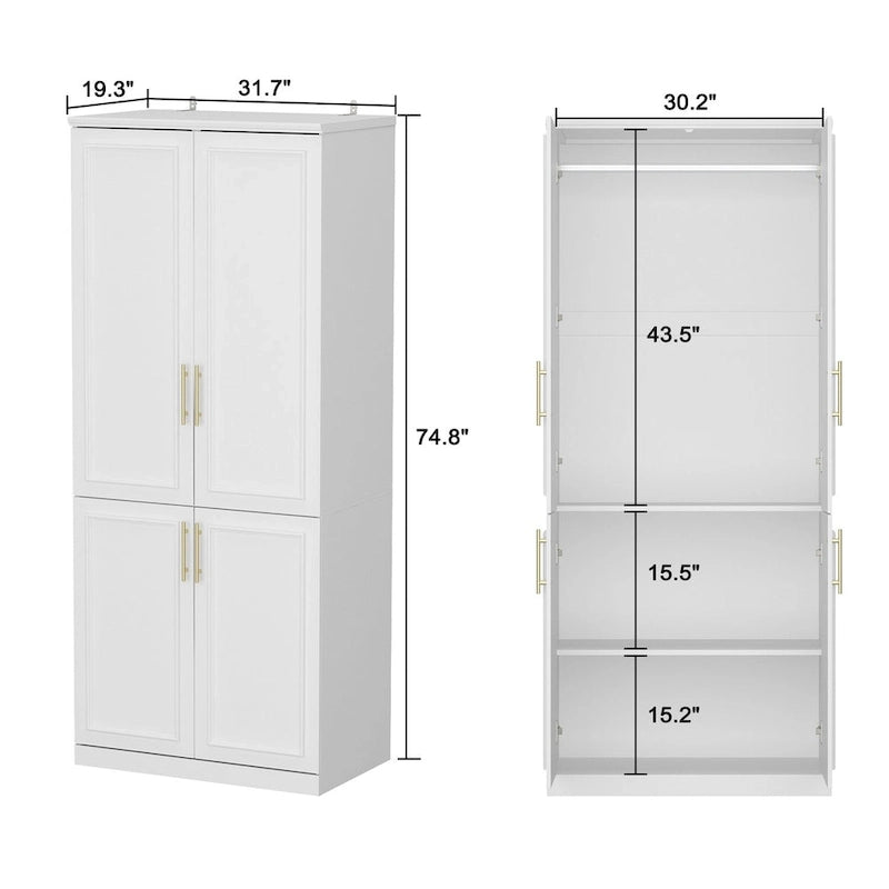 Modular Wardrobe Cabinet with Optional Glass Doors & Drawers, White, Modern Style – Multiple Width Options