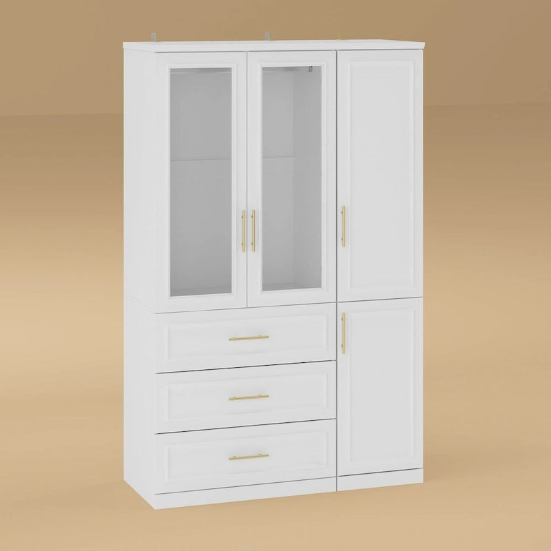 Modular Wardrobe Cabinet with Optional Glass Doors & Drawers, White, Modern Style – Multiple Width Options