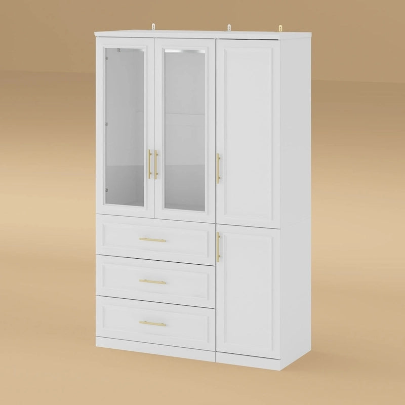 Modular Wardrobe Cabinet with Optional Glass Doors & Drawers, White, Modern Style – Multiple Width Options