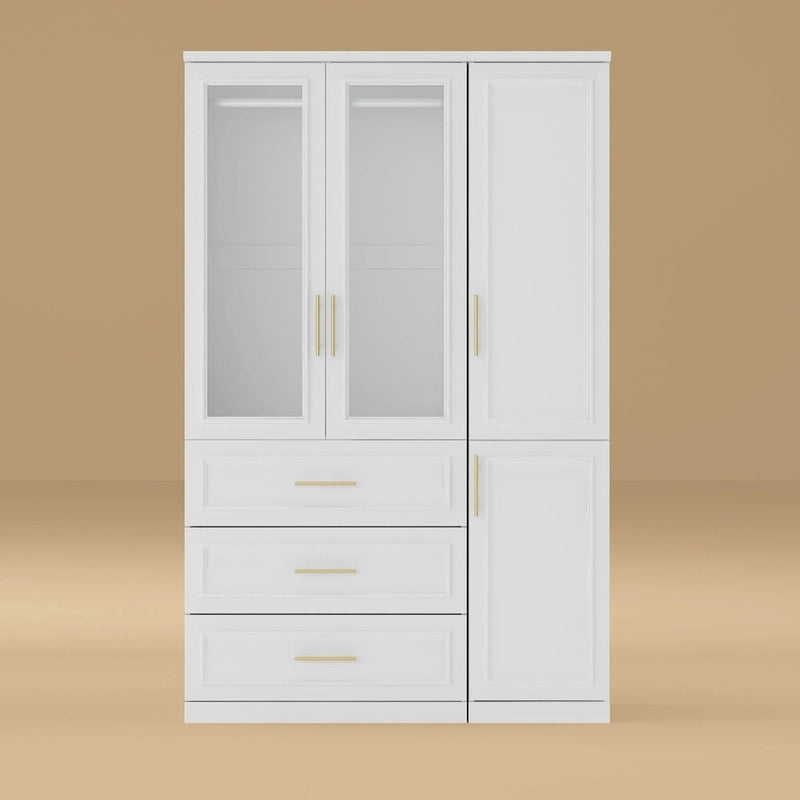 Modular Wardrobe Cabinet with Optional Glass Doors & Drawers, White, Modern Style – Multiple Width Options