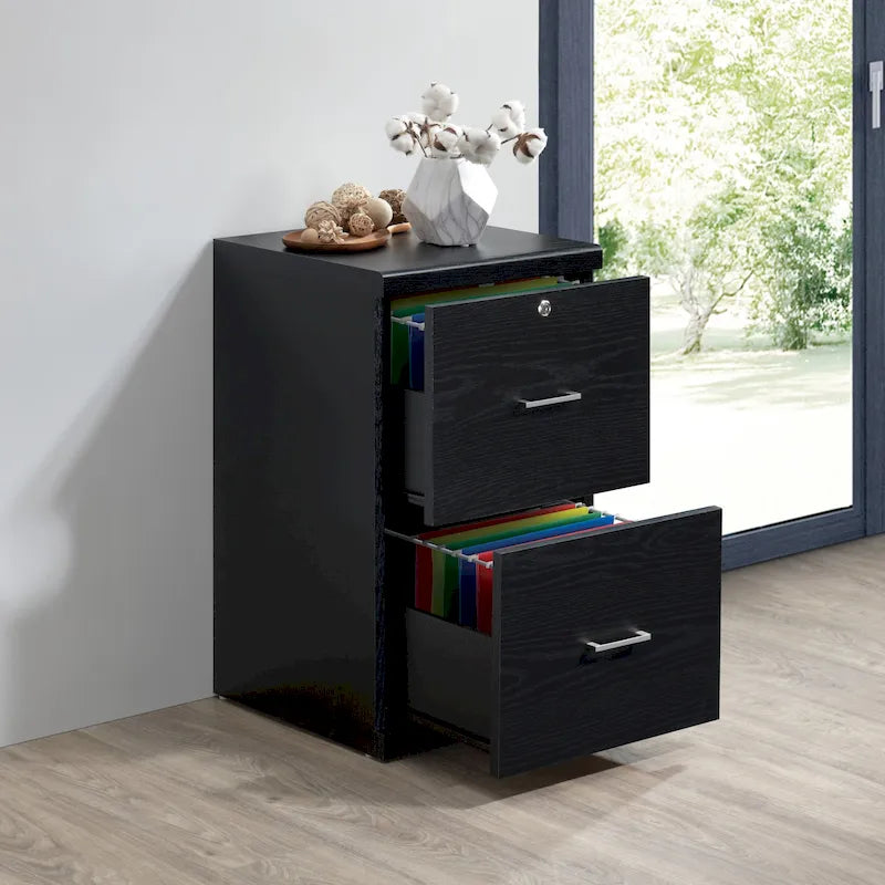2-Drawer Vertical File Cabinet with Locking Top Drawer & Wood Grain Finish, Black / Espresso / Natural / White, Modern Style