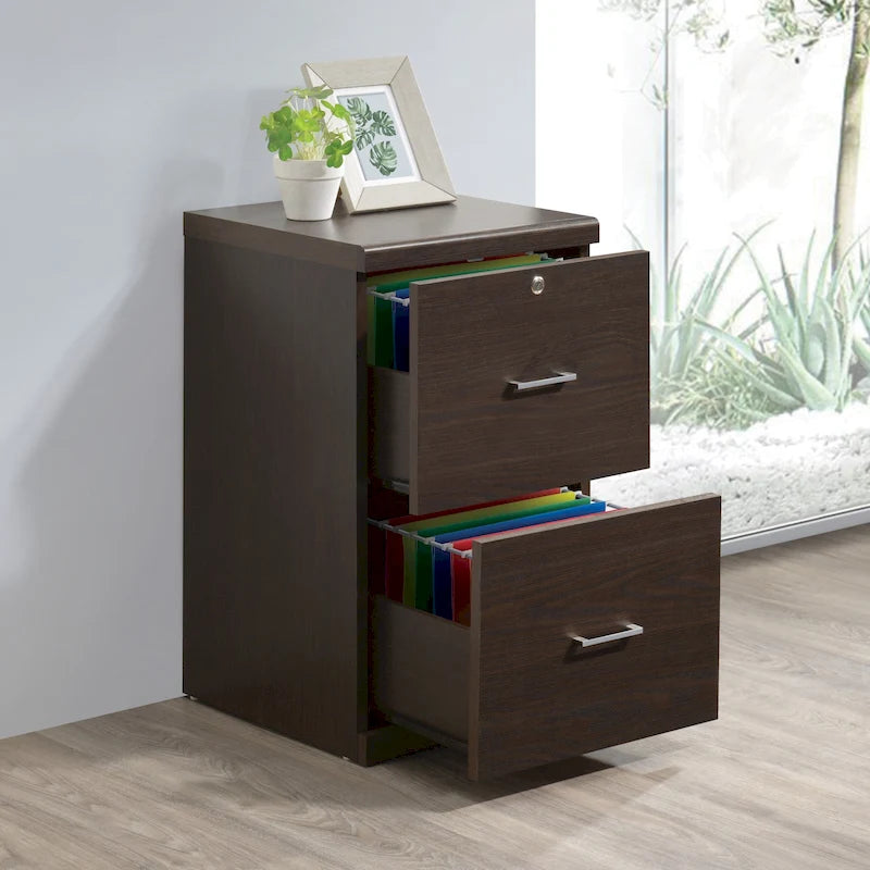 2-Drawer Vertical File Cabinet with Locking Top Drawer & Wood Grain Finish, Black / Espresso / Natural / White, Modern Style
