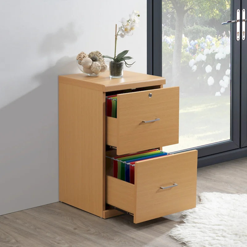 2-Drawer Vertical File Cabinet with Locking Top Drawer & Wood Grain Finish, Black / Espresso / Natural / White, Modern Style