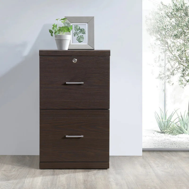 2-Drawer Vertical File Cabinet with Locking Top Drawer & Wood Grain Finish, Black / Espresso / Natural / White, Modern Style