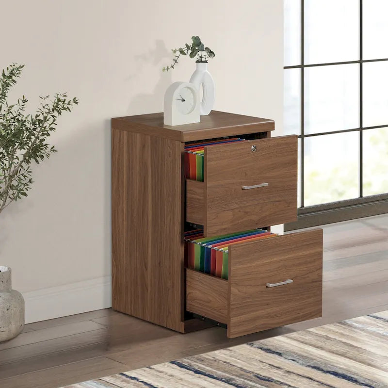 2-Drawer Vertical File Cabinet with Locking Top Drawer & Wood Grain Finish, Black / Espresso / Natural / White, Modern Style