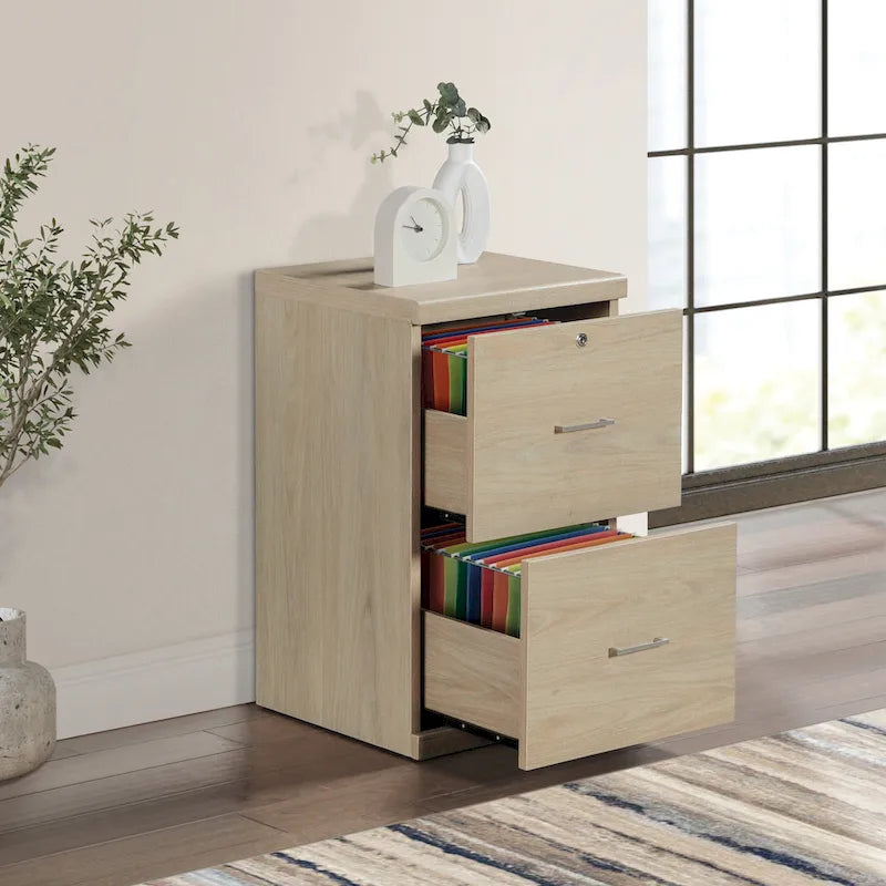 2-Drawer Vertical File Cabinet with Locking Top Drawer & Wood Grain Finish, Black / Espresso / Natural / White, Modern Style