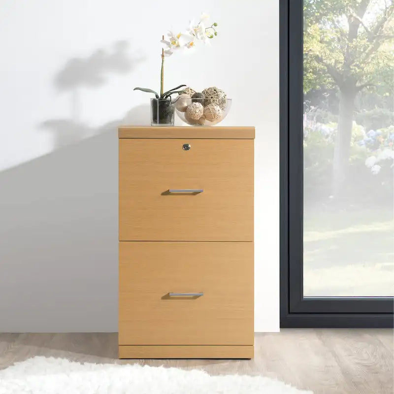 2-Drawer Vertical File Cabinet with Locking Top Drawer & Wood Grain Finish, Black / Espresso / Natural / White, Modern Style