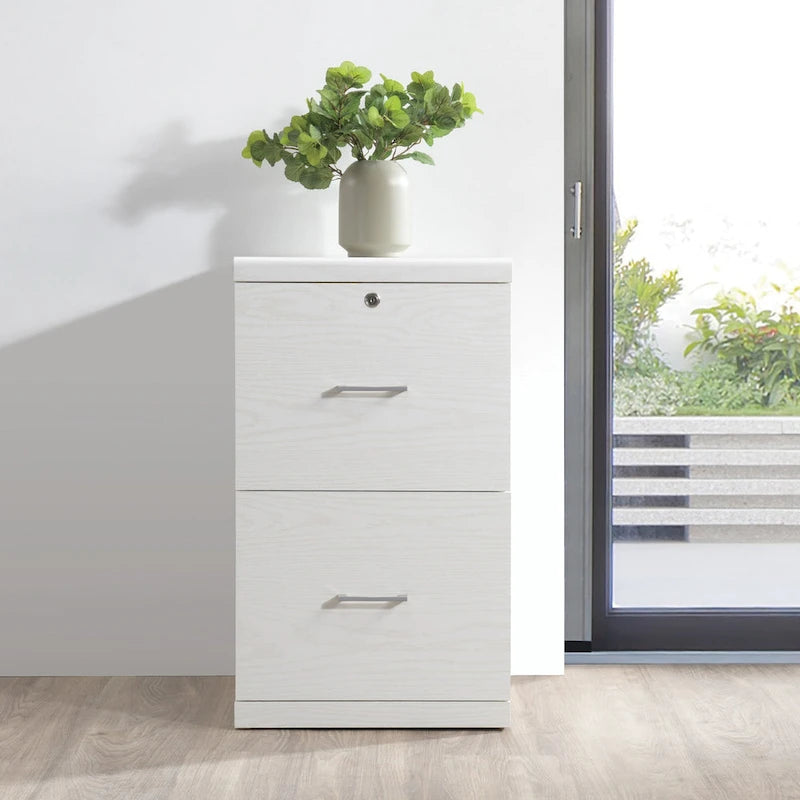 2-Drawer Vertical File Cabinet with Locking Top Drawer & Wood Grain Finish, Black / Espresso / Natural / White, Modern Style