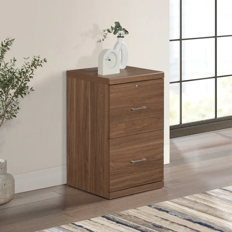 2-Drawer Vertical File Cabinet with Locking Top Drawer & Wood Grain Finish, Black / Espresso / Natural / White, Modern Style