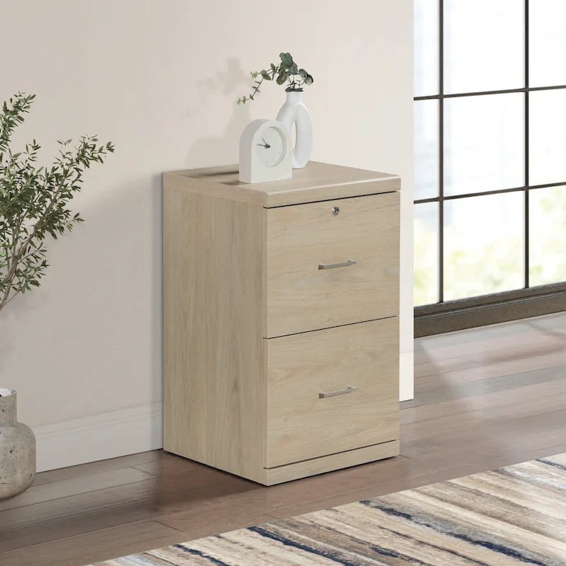 2-Drawer Vertical File Cabinet with Locking Top Drawer & Wood Grain Finish, Black / Espresso / Natural / White, Modern Style