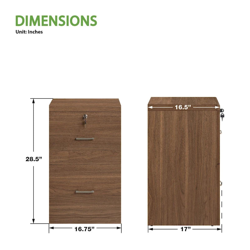 2-Drawer Vertical File Cabinet with Locking Top Drawer & Wood Grain Finish, Black / Espresso / Natural / White, Modern Style
