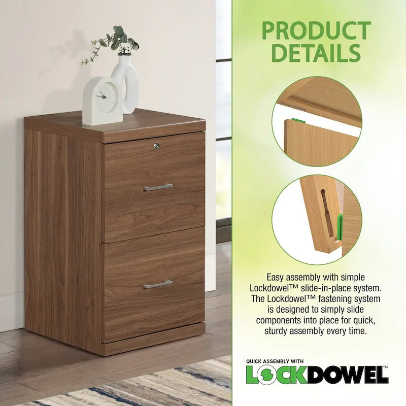 2-Drawer Vertical File Cabinet with Locking Top Drawer & Wood Grain Finish, Black / Espresso / Natural / White, Modern Style