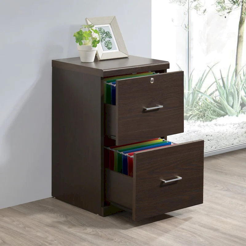 2-Drawer Vertical File Cabinet with Locking Top Drawer & Wood Grain Finish, Black / Espresso / Natural / White, Modern Style