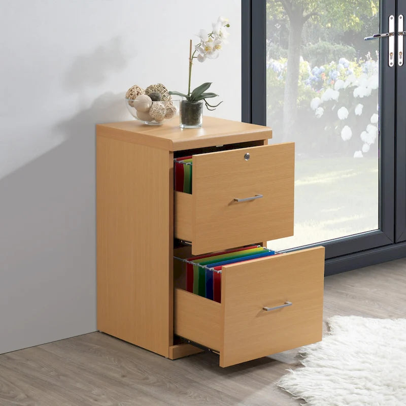 2-Drawer Vertical File Cabinet with Locking Top Drawer & Wood Grain Finish, Black / Espresso / Natural / White, Modern Style