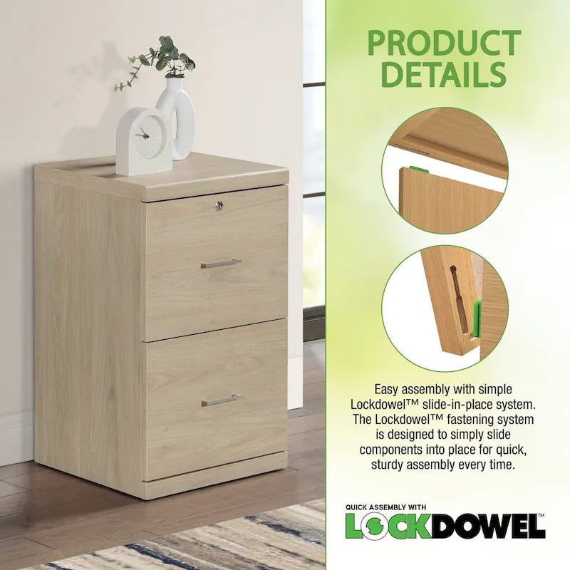 2-Drawer Vertical File Cabinet with Locking Top Drawer & Wood Grain Finish, Black / Espresso / Natural / White, Modern Style