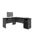 L-Shaped Desk with File Drawer, Keyboard Tray & USB Outlets, Black & Bark Gray / Walnut Gray & White, Modern Style