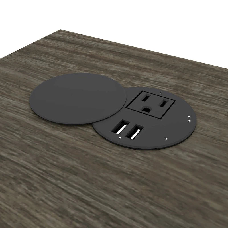 L-Shaped Desk with File Drawer, Keyboard Tray & USB Outlets, Black & Bark Gray / Walnut Gray & White, Modern Style