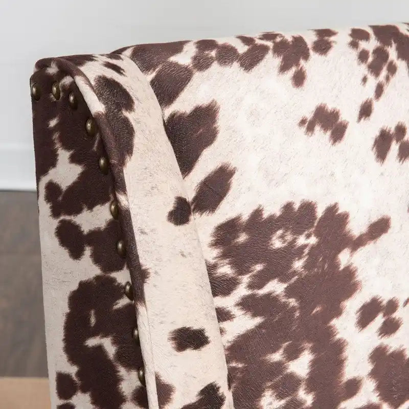 Adjustable Height Office Chair with Cow Print Upholstery & Nail-Head Trim, White / Brown / Black, Eclectic Style – 1 Person